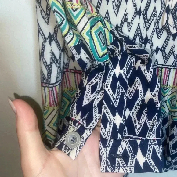 NWT Plenty By Tracy Reese Multicolor 3/4 Sleeve Geometric Print Popover Blouse - Picture 3 of 7
